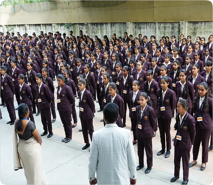 Students at morning assembly in vidya soudha pu college peenya one of the best pu colleges in bangalore